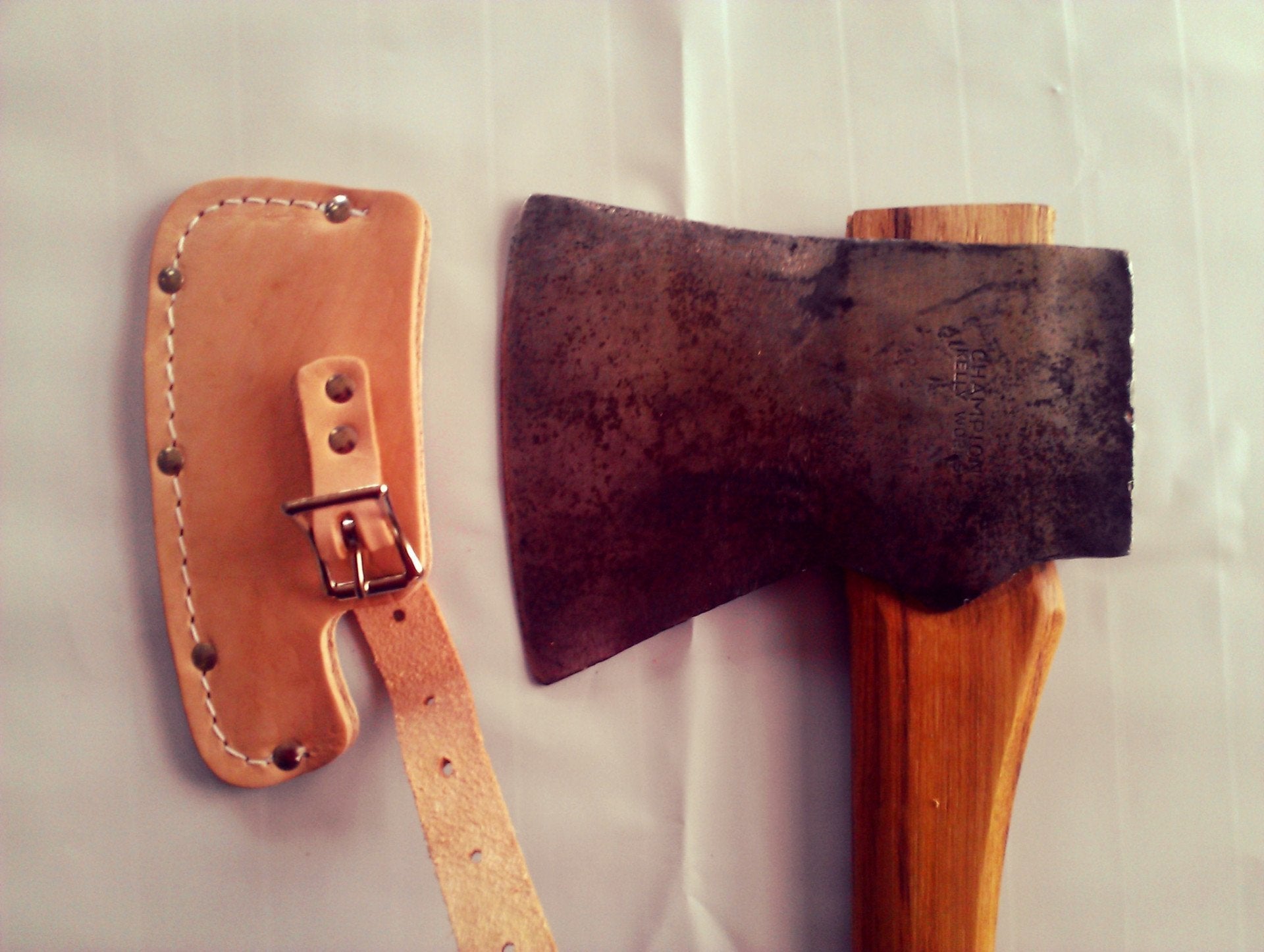 Leather Sheath 5-1/ 2" Single Bit Blade Kelly Perfect Jersey Pattern Top Grain - Beaver-Tooth Handle Co.
- 2